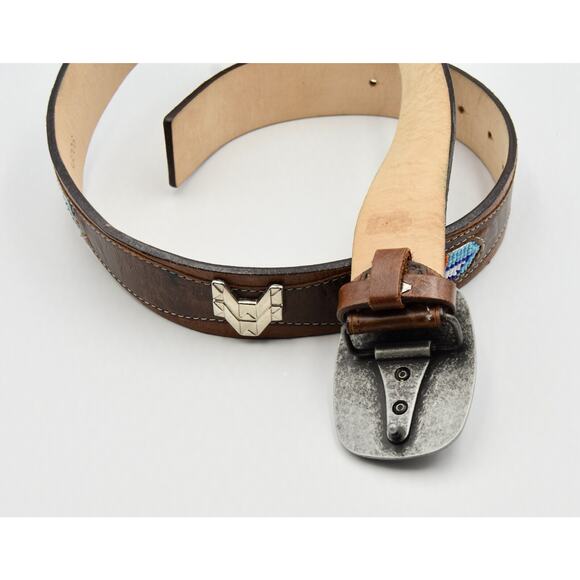 STREET AHEAD Beaded Western Leather Belt Embellished Buckle Size Small main image 5